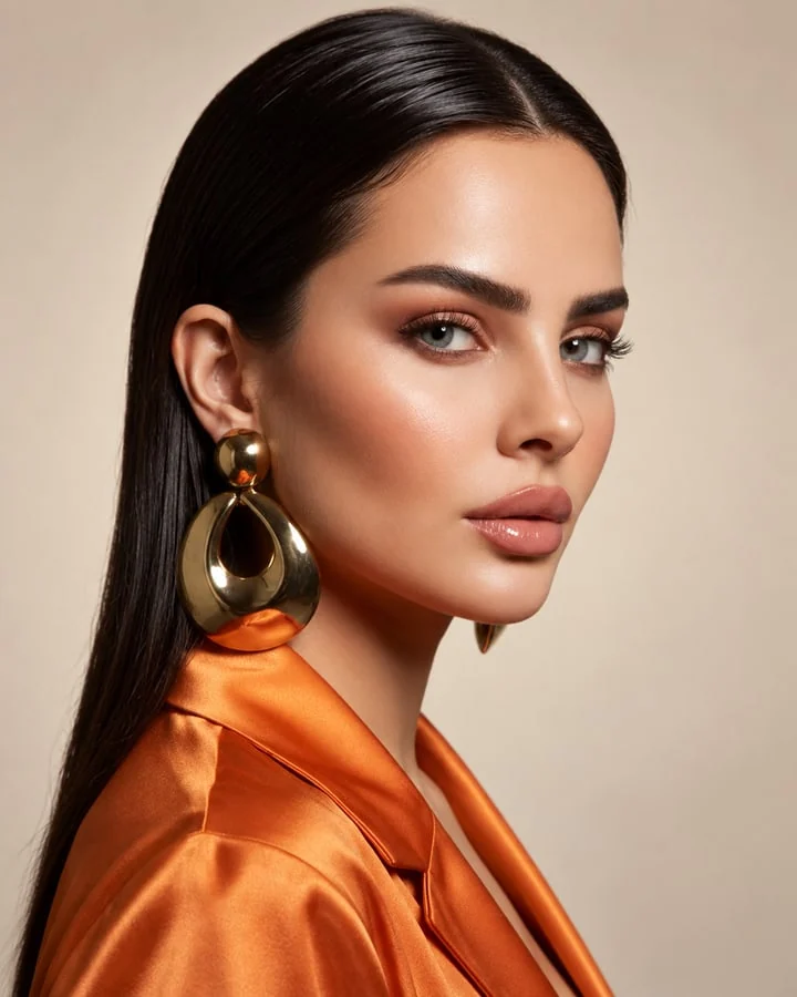 Dina, founder and lead bridal makeup artist, in an orange blouse